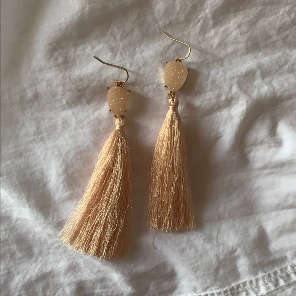 Cute, pink tassel earrings with crystals!
